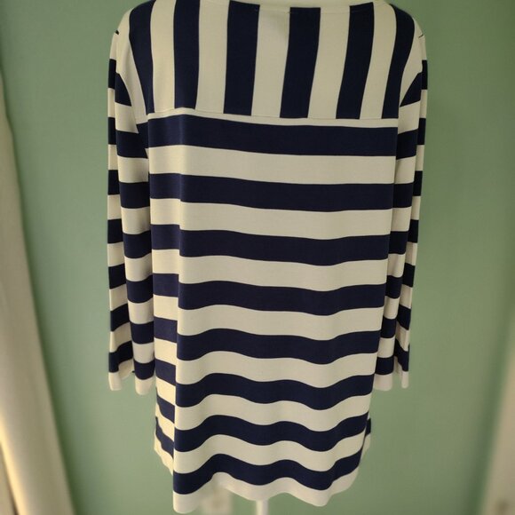 Ann Taylor, Size L, Navy Blue and White striped blouse - Picture 3 of 6